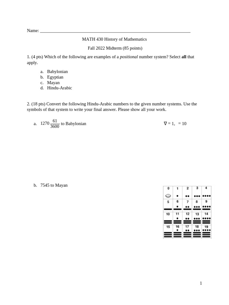 MATH 430 Midterm: History of Mathematics | PDF | Numbers | Arithmetic