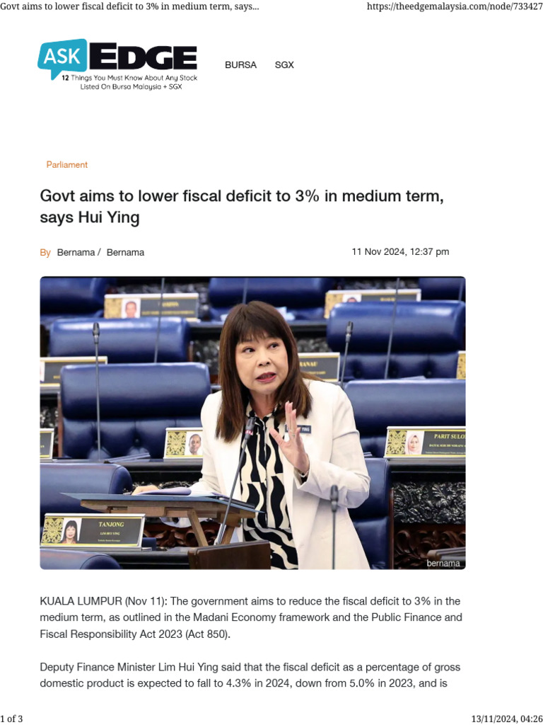 Gov Lower Foscsl Deficit | PDF | Cost Of Living | Government Budget Balance