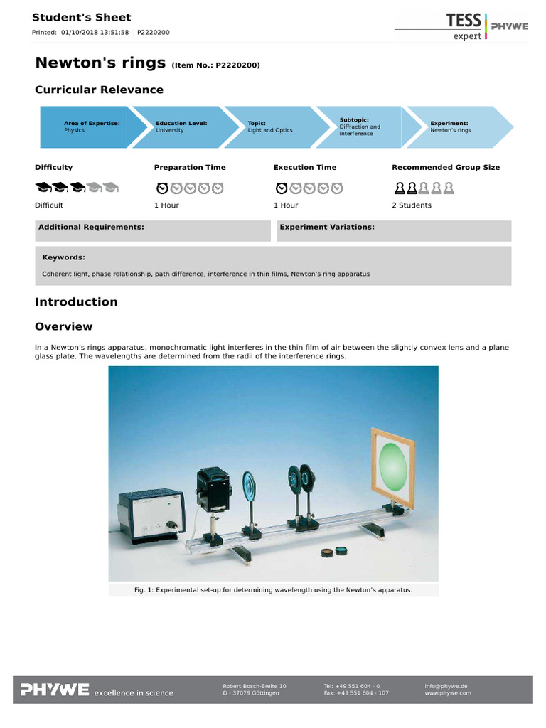 Newton's Rings Experiment Guide | PDF | Oscillation | Radiation