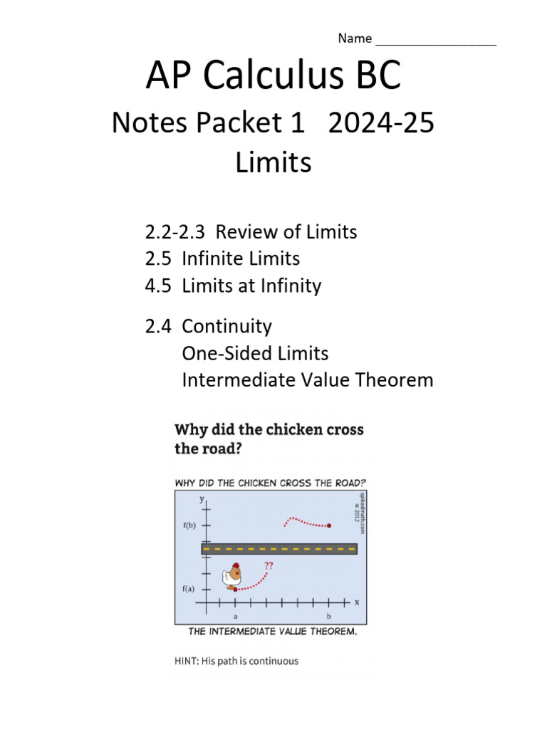 AP Calculus BC Limits and Continuity Notes | PDF | Limit (Mathematics ...