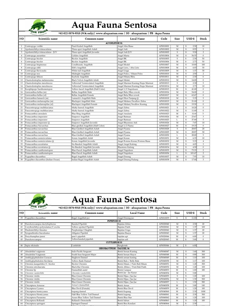 Angelfish & Marine Species Catalog | PDF | Fish