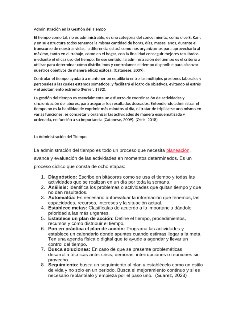 Administración en La Gestión Del Tiempo | PDF | Gestión del tiempo ...