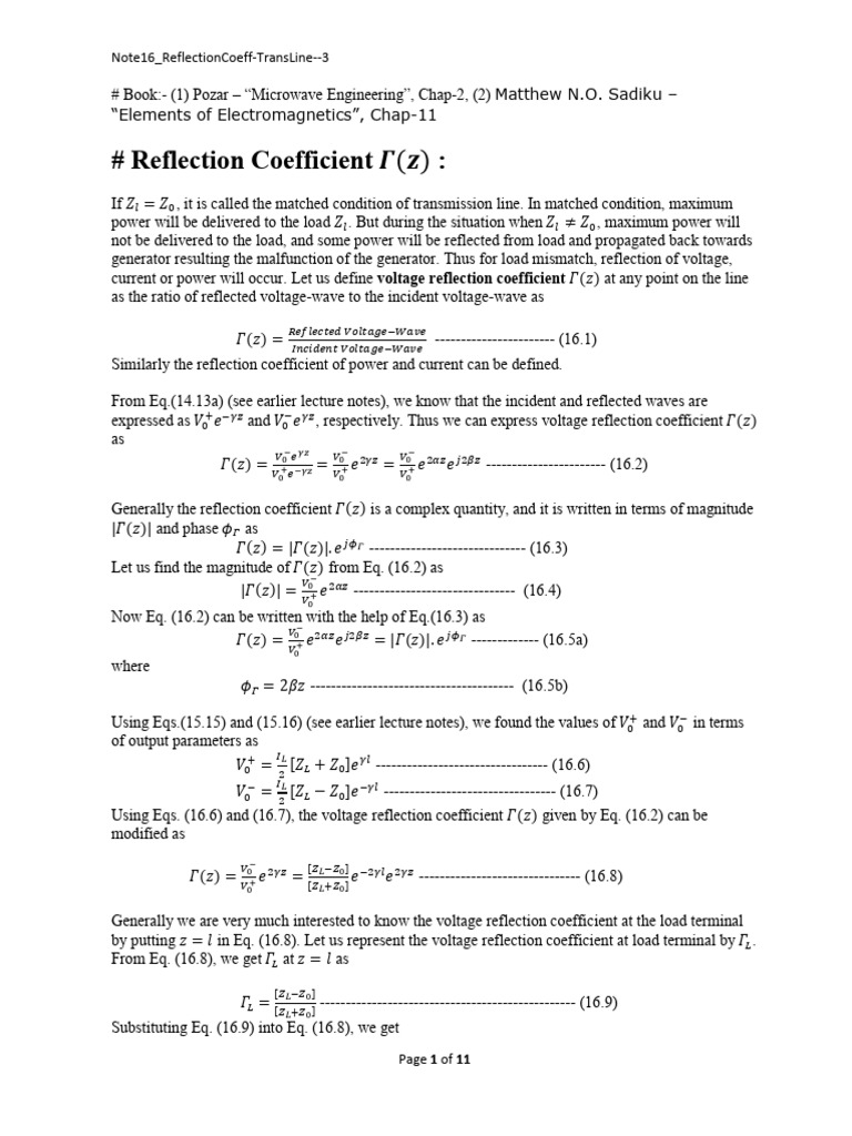 Reflection Coefficient in Transmission Lines | PDF | Transmission Line ...