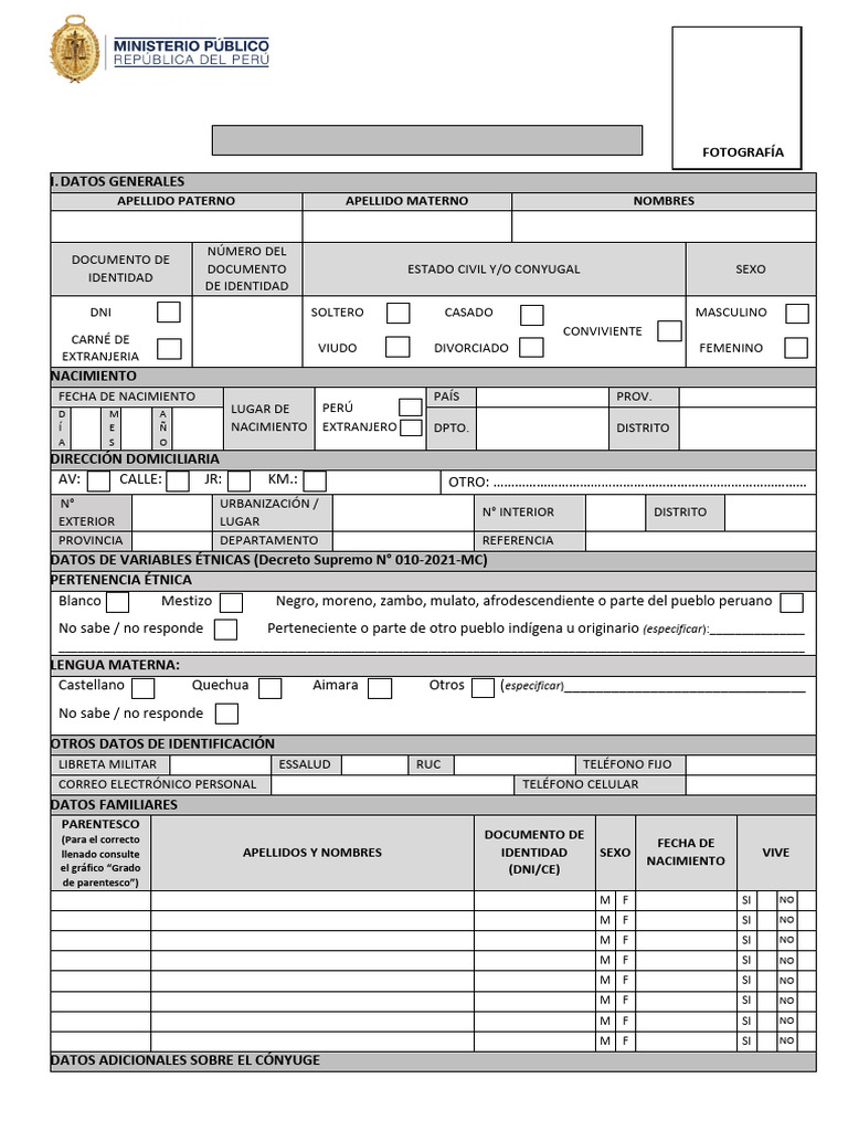 Ficha Personal y Declaración Jurada | PDF | Documento de identidad ...
