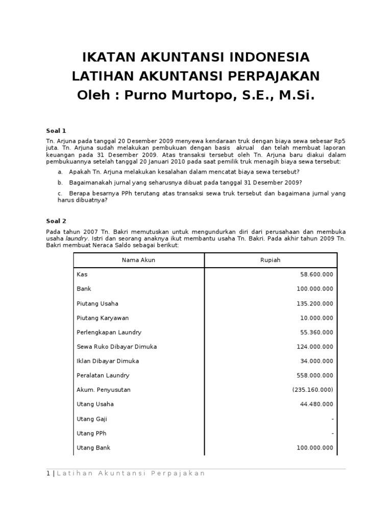 Latihan Soal Akuntansi Perpajakan