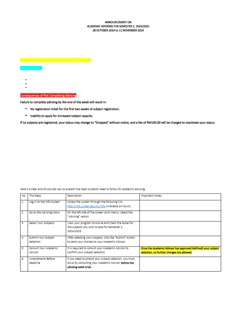 Notice For All Students Academic Advising | PDF