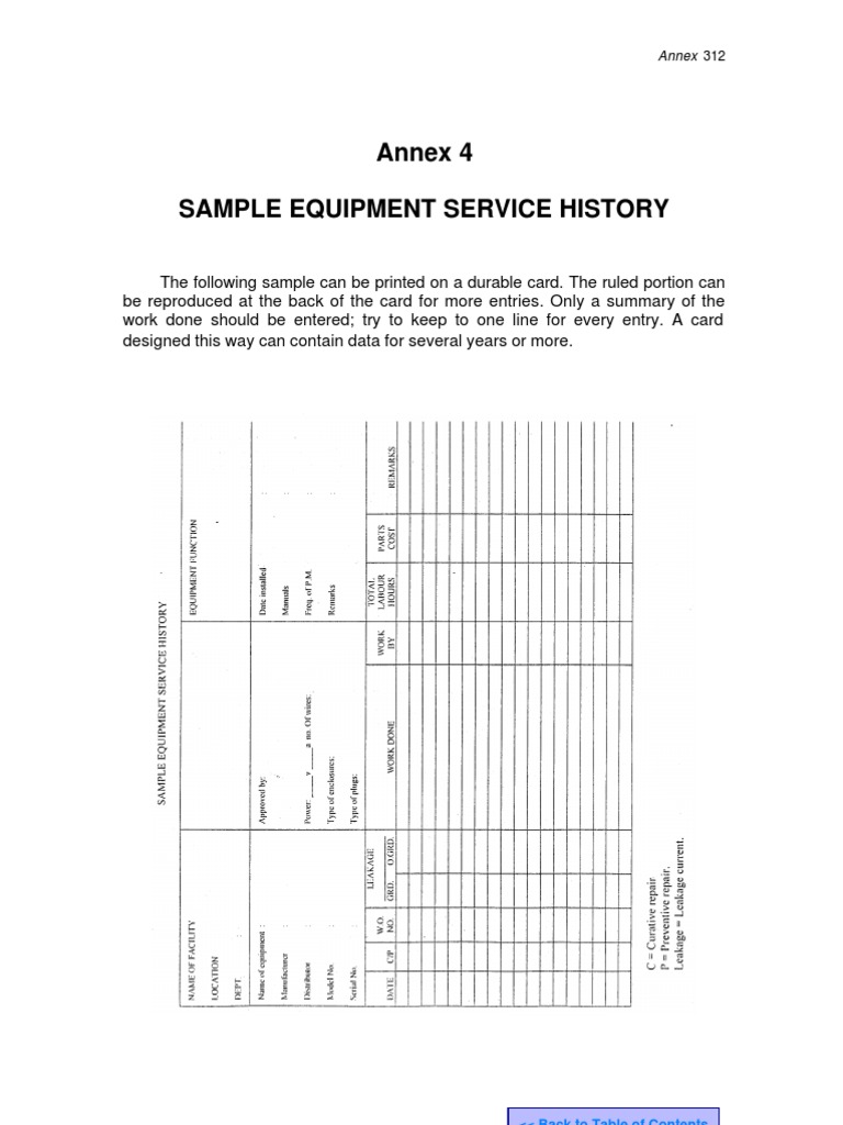 Sample Equipment Service History Card | PDF