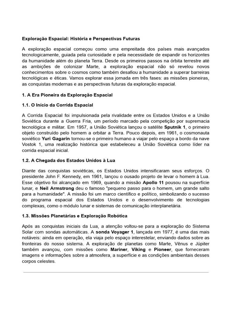 História da Exploração Espacial | PDF | Exploração espacial | Corrida ...
