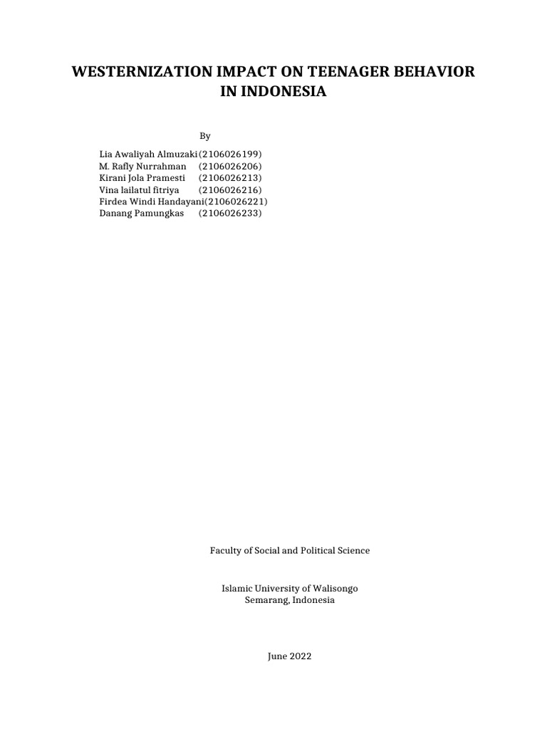 Teenagers and Westernization in Indonesia | PDF | Society | Adolescence
