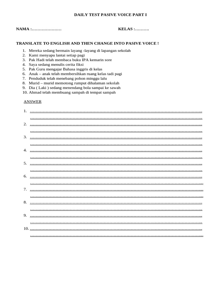 Daily Test Pasive Voice Part I | PDF
