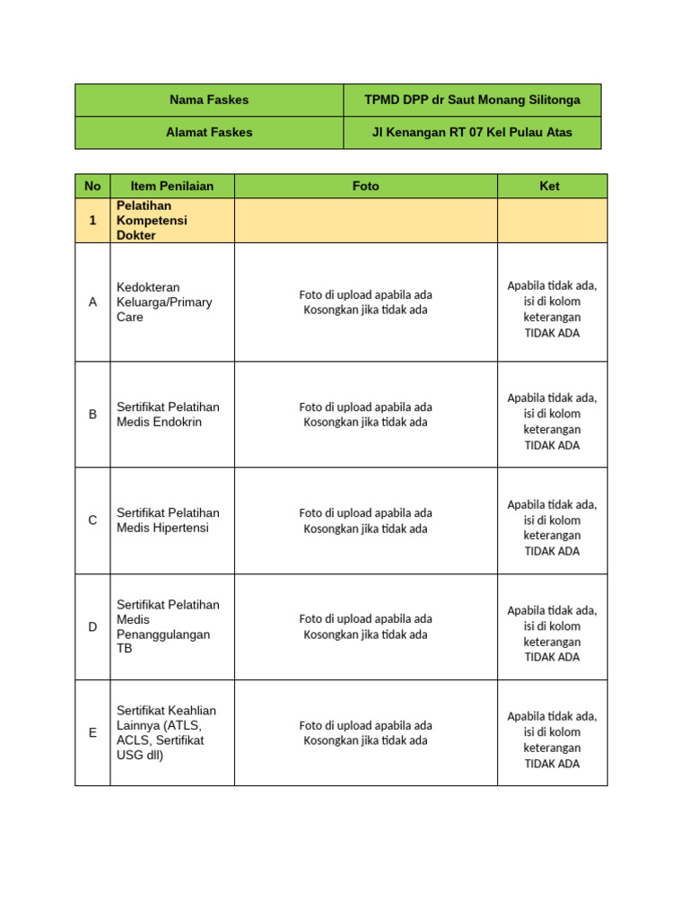 Penilaian Fasilitas Kesehatan TPMD | PDF