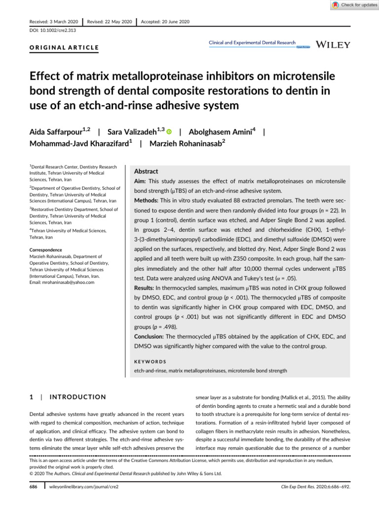 MMP Inhibitors and Dental Bond Strength | PDF | Dentistry Branches ...