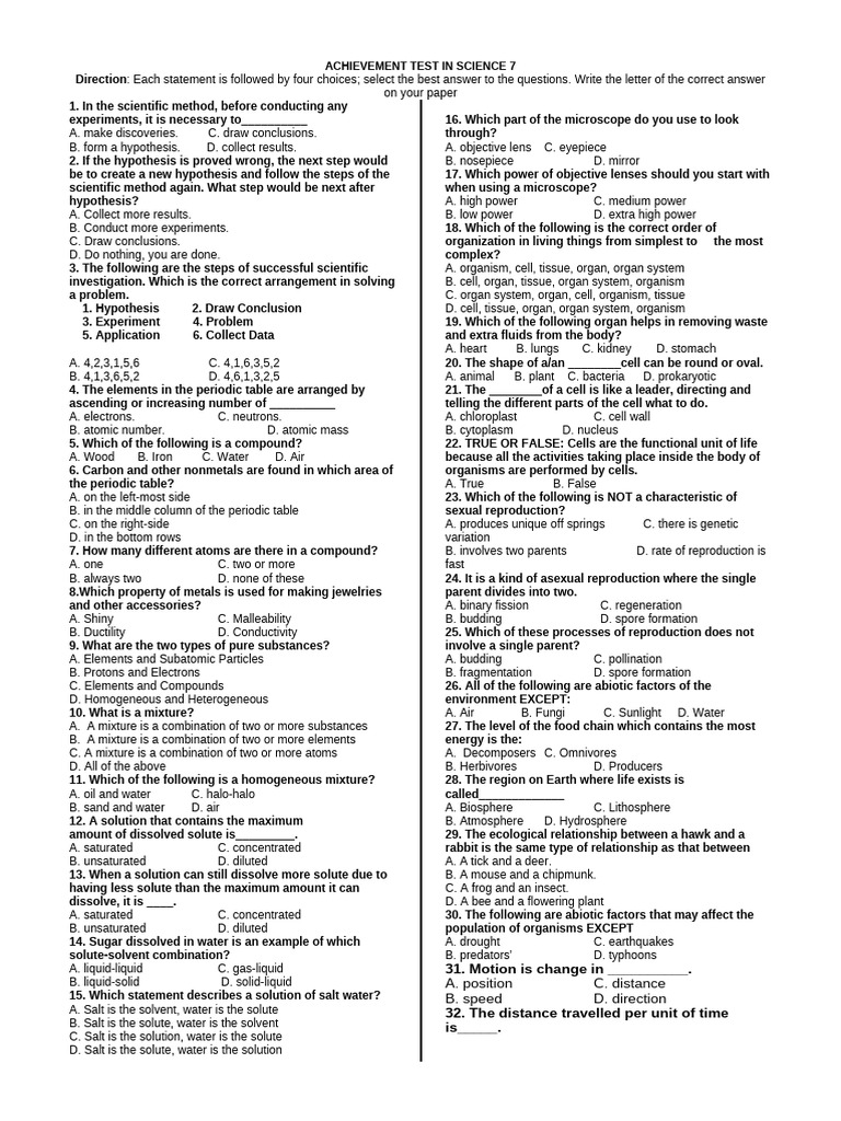 g7 Achievement Test (1) | PDF | Waves | Atmosphere Of Earth