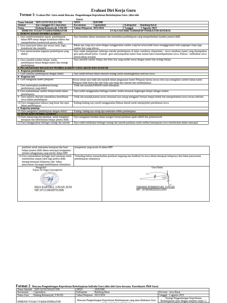 Evaluasi Diri dan Rencana PKB Guru | PDF