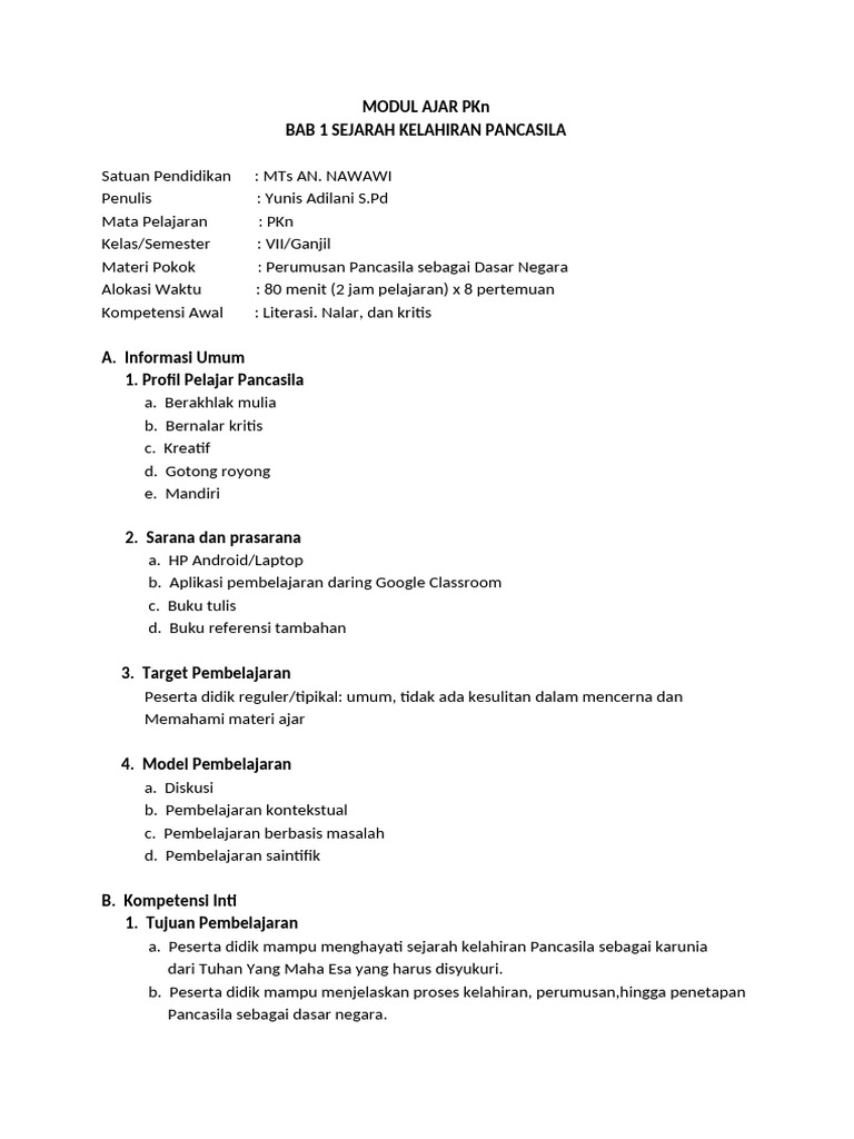 Modul Ajar PKN Kls Vii | PDF | Seni & Disiplin Bahasa | Kajian Bahasa Asing