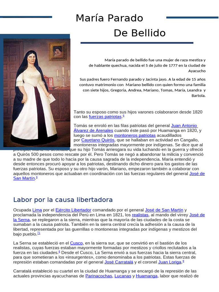 María Parado de Bellido: Heroína Peruana | PDF | Conflictos ...