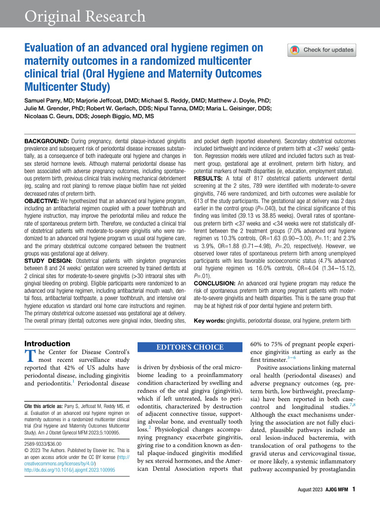 Evaluation of An Advanced Oral Hygiene Regimen On | PDF ...