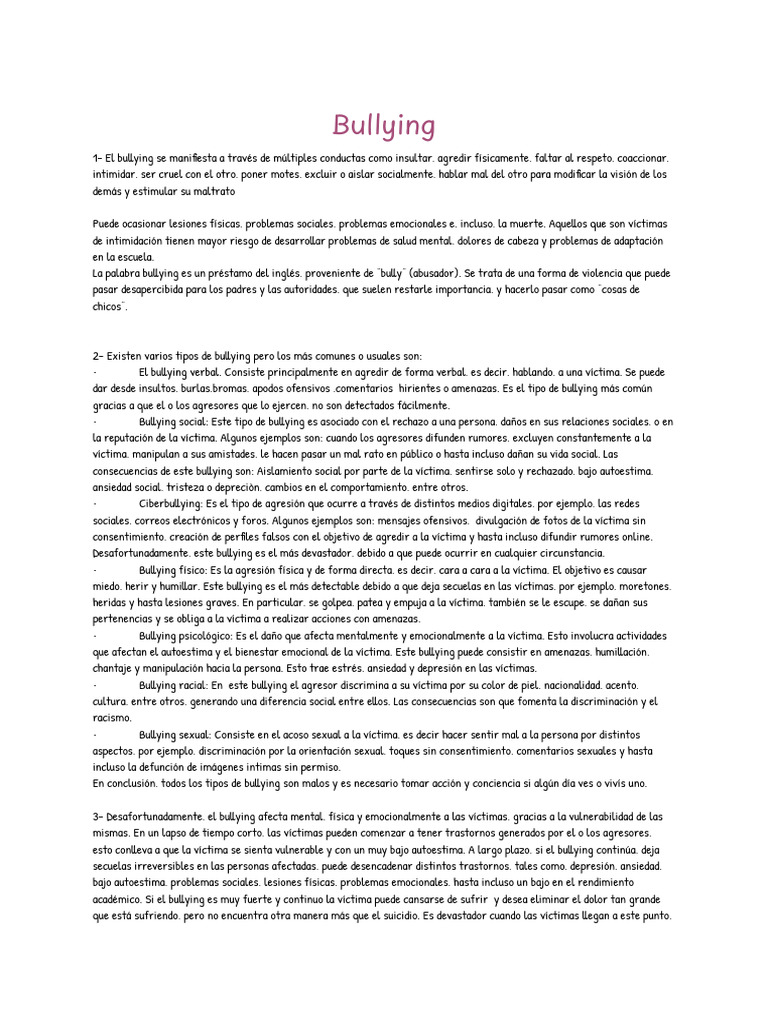 Tipos y efectos del bullying en víctimas | PDF | Conceptos psicologicos ...