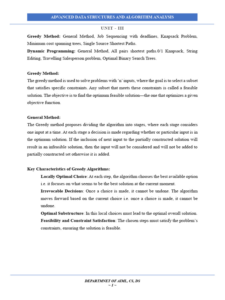 ADSAA UNIT III | PDF | Vertex (Graph Theory) | Dynamic Programming