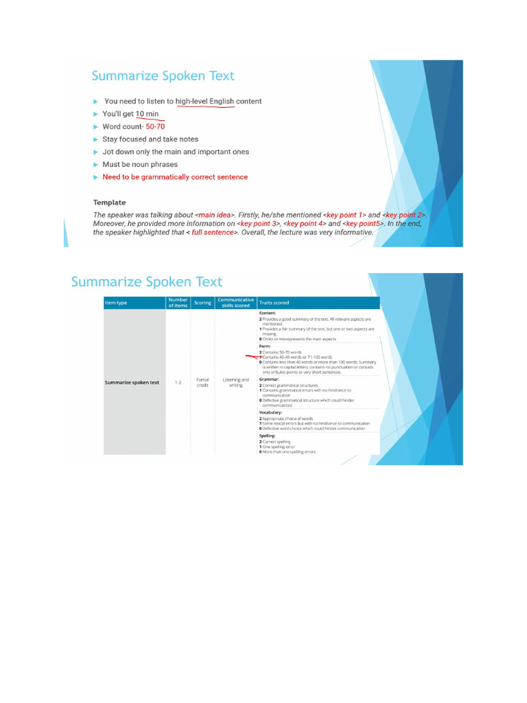 Summarize Spoken Test | PDF