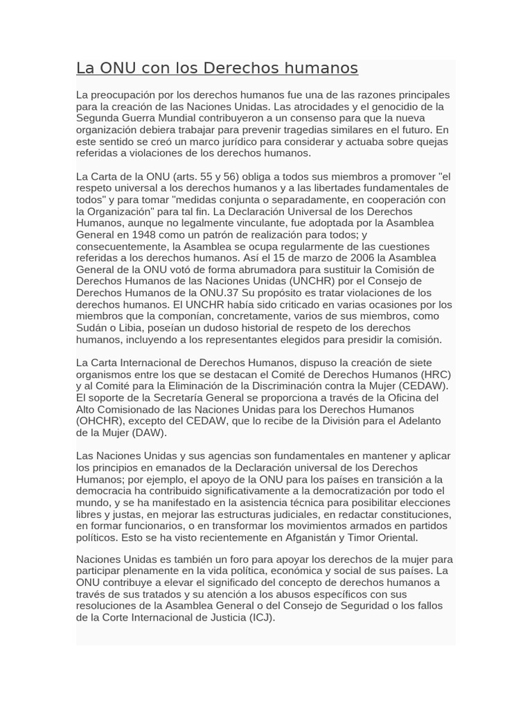 Que Hace La Onu para Proteger Los Derechos Humanos | PDF | Naciones ...