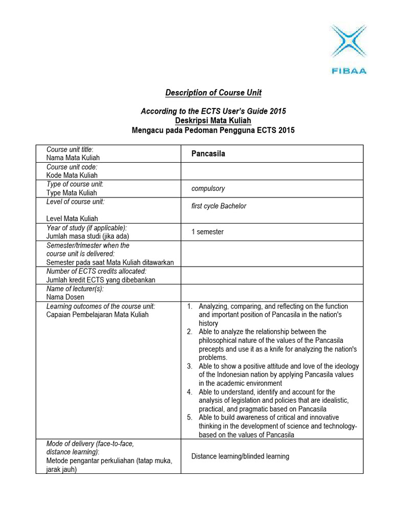 Pancasila Course Unit Overview Pdf Rubric Academic Educational