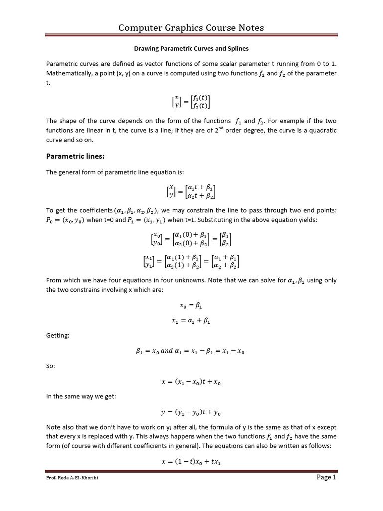 Parametric Curves and Splines Notes | PDF | Equations | Matrix ...