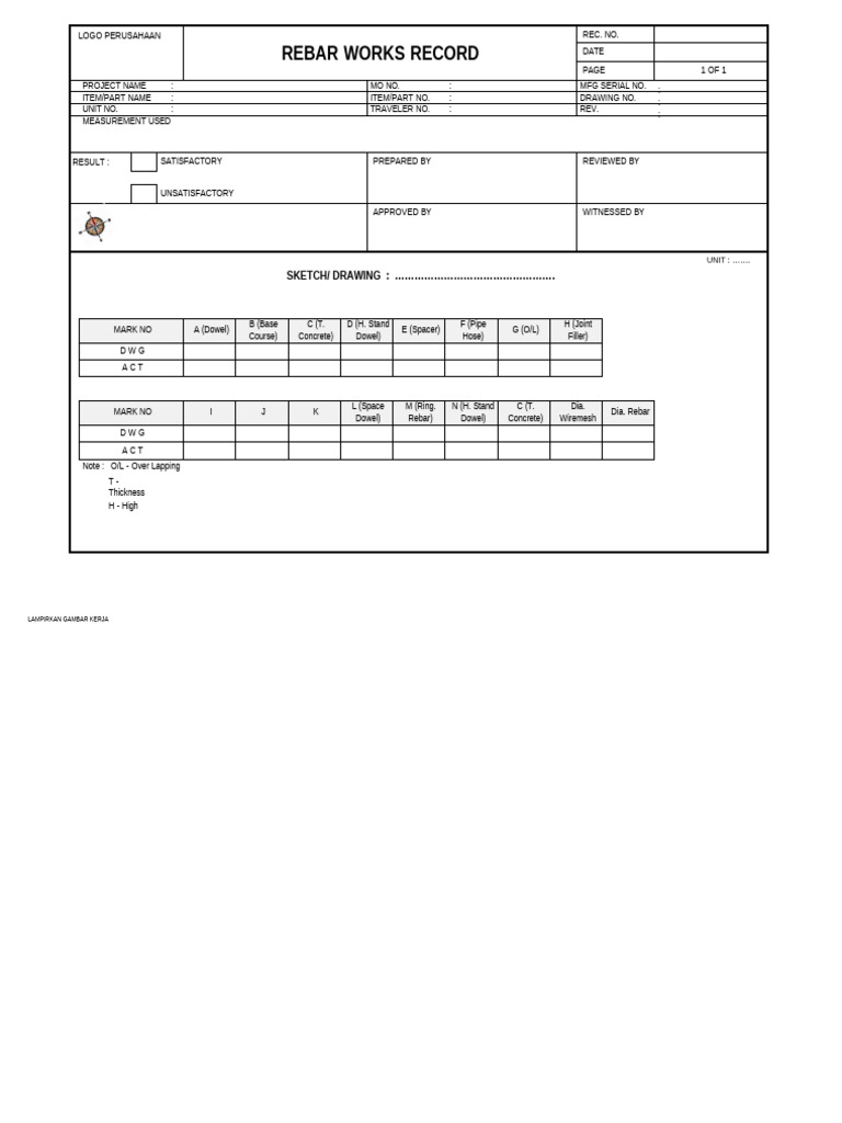 Rebar Works Record Template | PDF