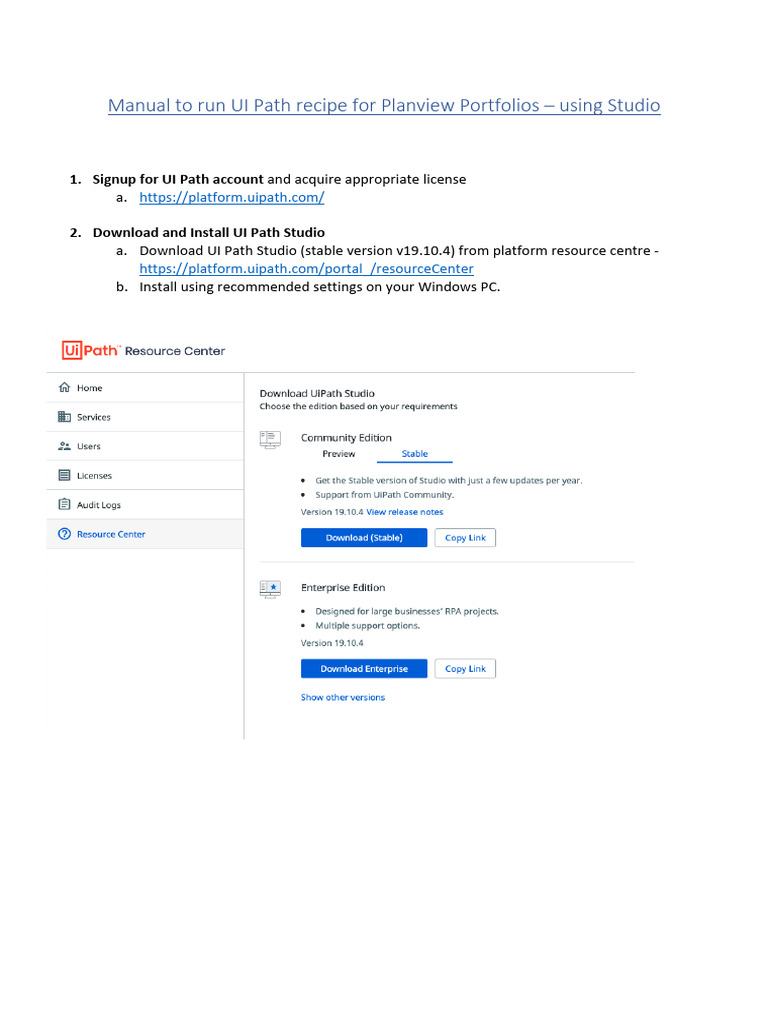 UIPath Planview Portfolios Manual Run With Studio | PDF