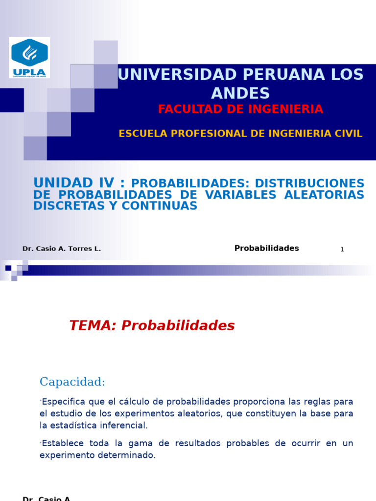 IV. Probabilidades. Dist. de Probab. de V.A. Disc. y Cont. | PDF ...