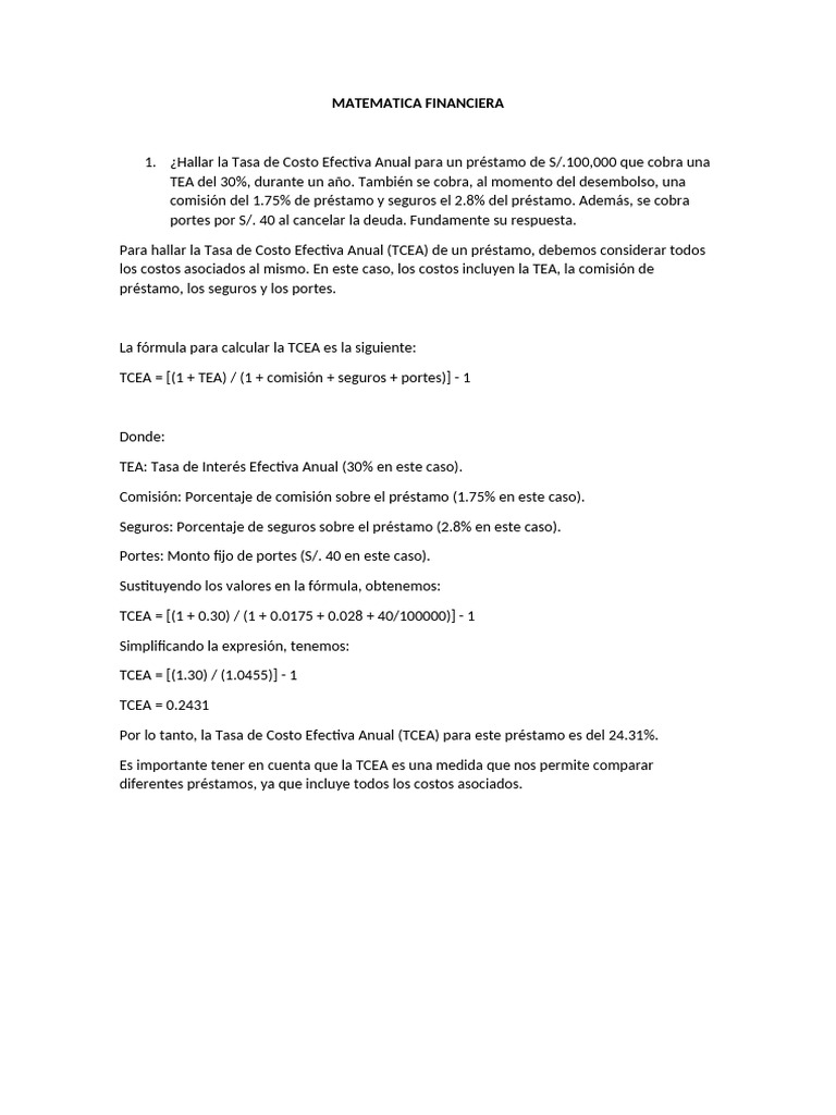 Matematica Financiera | PDF | Finanzas y dinero