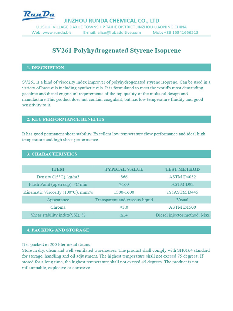 SV261 Polyhydrogenated Styrene Isoprene | PDF | Home & Garden ...