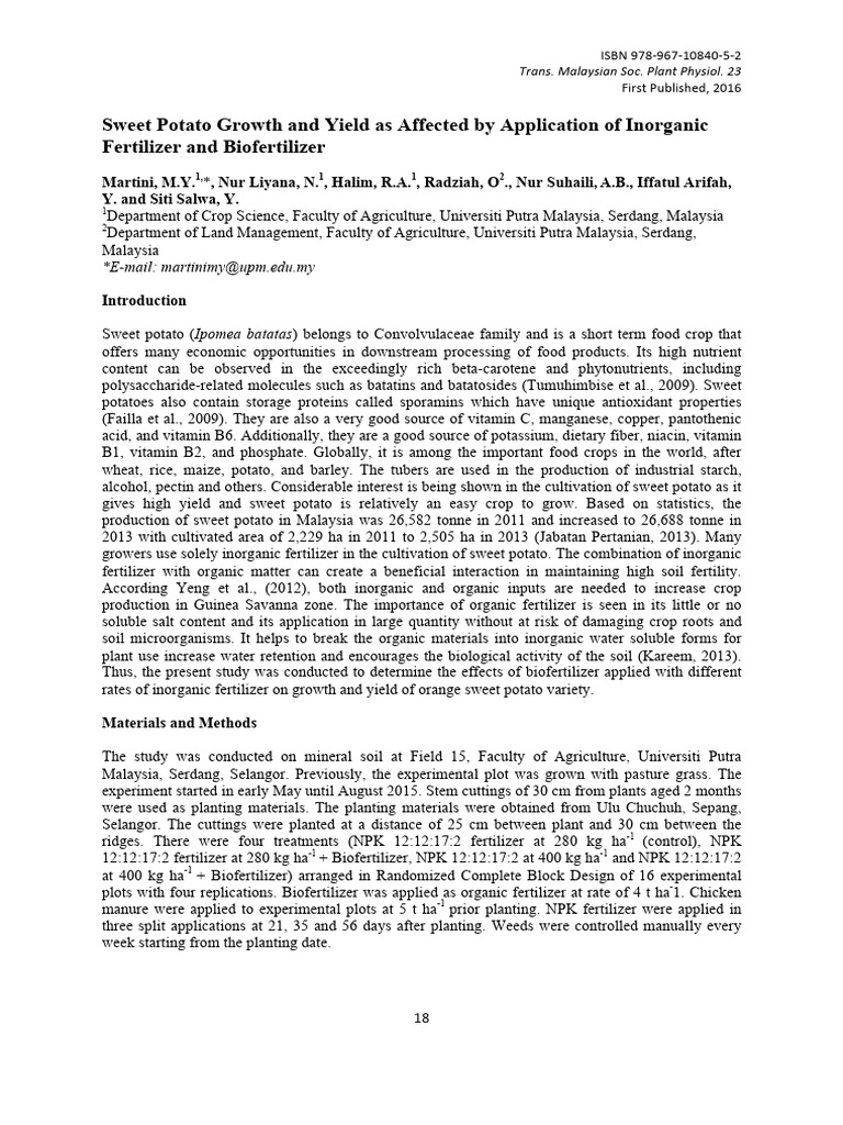 Sweet Potato Growth and Yield As Affected by Application of Inorganic ...