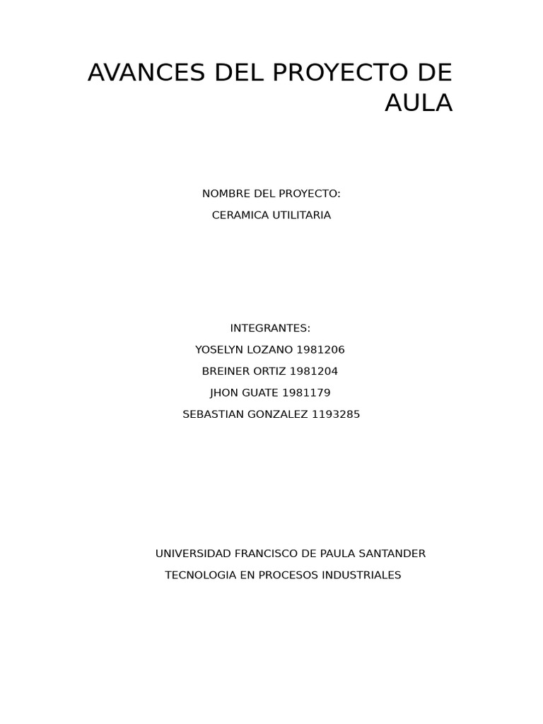 Avances Del Proyecto de Aula | PDF | Cerámica | Arcilla