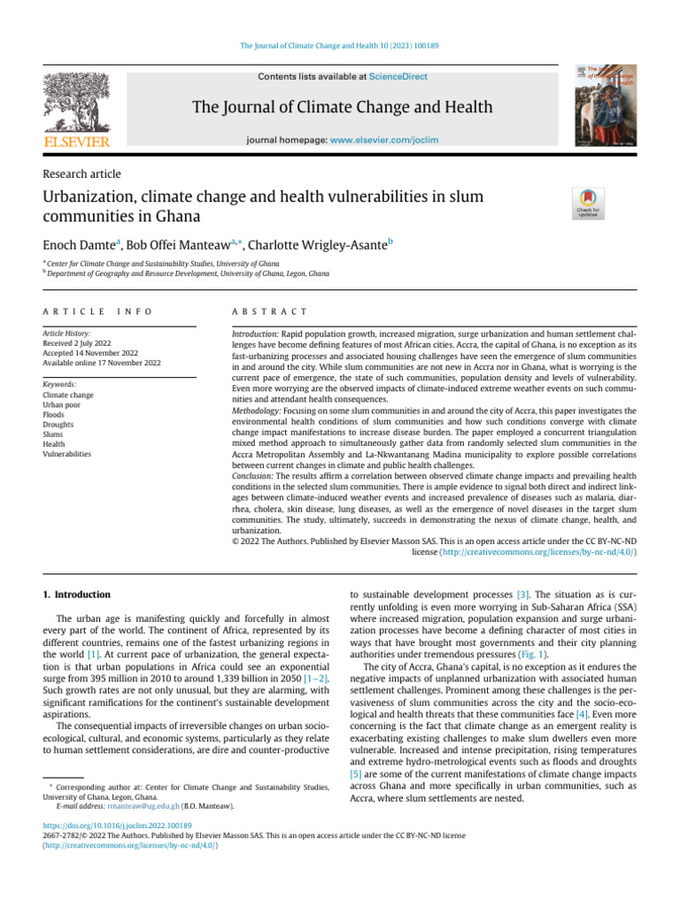 Urbanization, Climate Change and Health Vulnerabilities in Slum | PDF ...