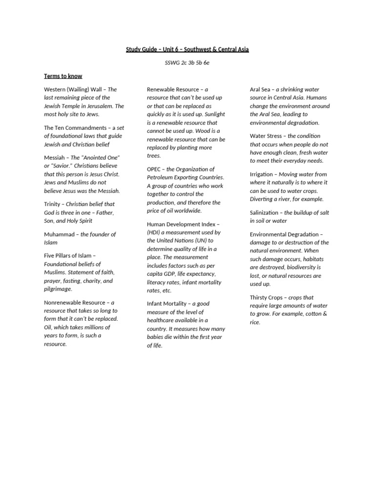Southwest & Central Asia Study Guide | PDF | Petroleum | Opec
