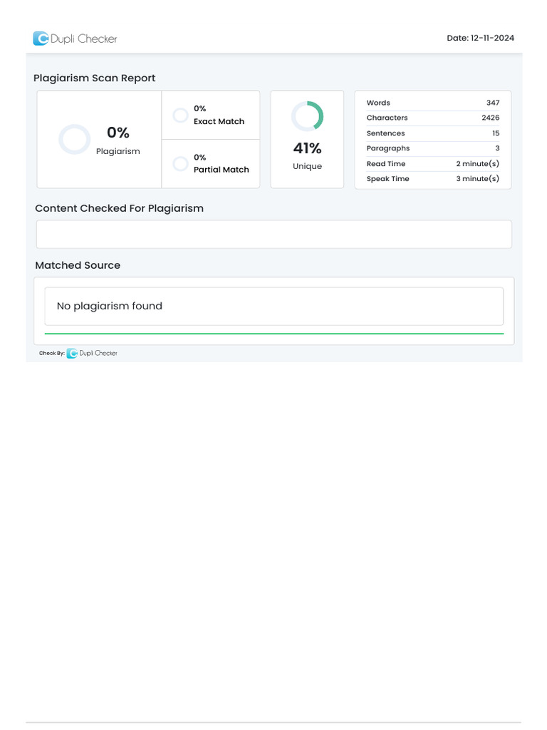 Duplichecker plagiarism report pdf