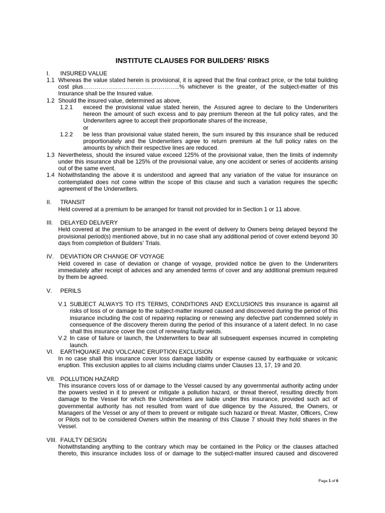 CL 351 Builder Risk | PDF | Insurance | Indemnity