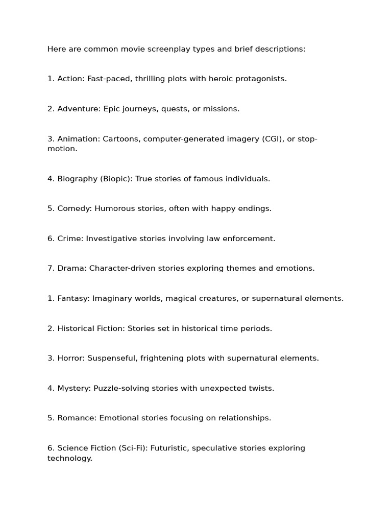 Types of Movie Screenplays Explained | PDF