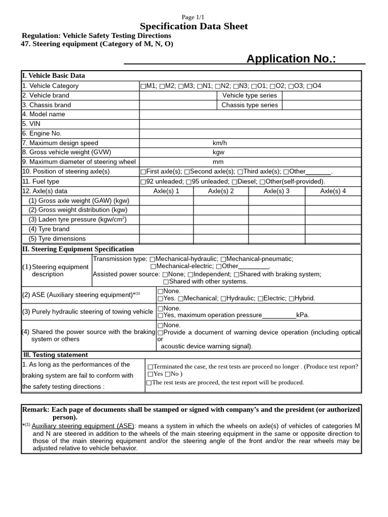 Vehicle Safety Steering Specification Sheet | PDF | Steering | Vehicles