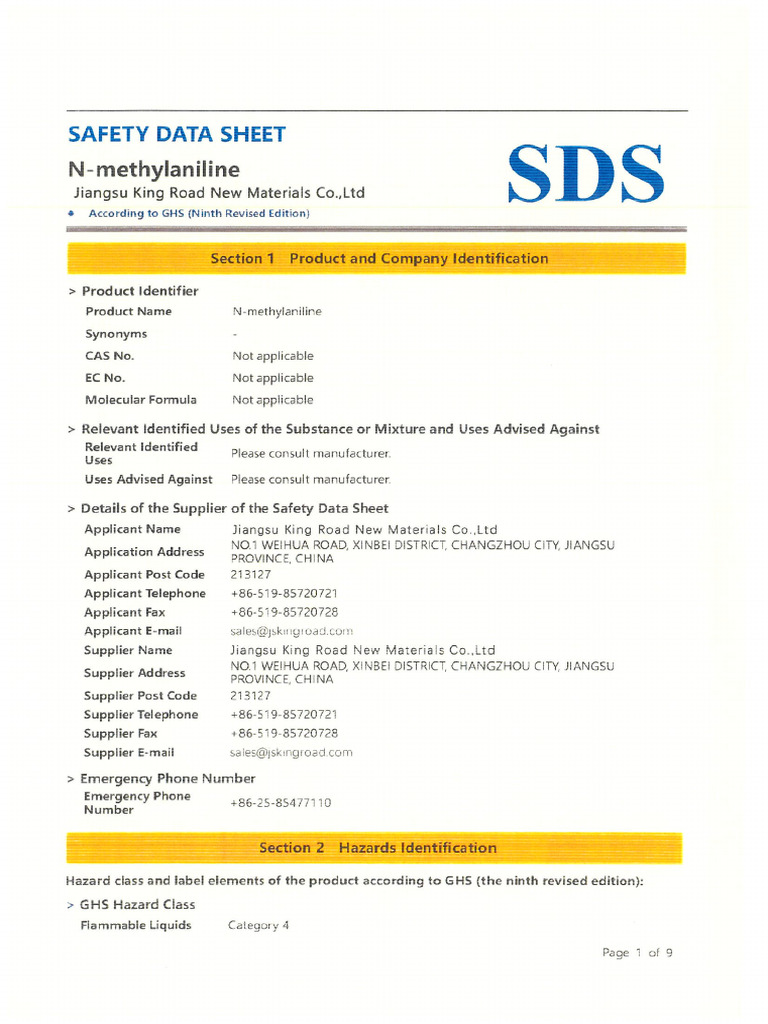 MSDS Nma 90 | PDF