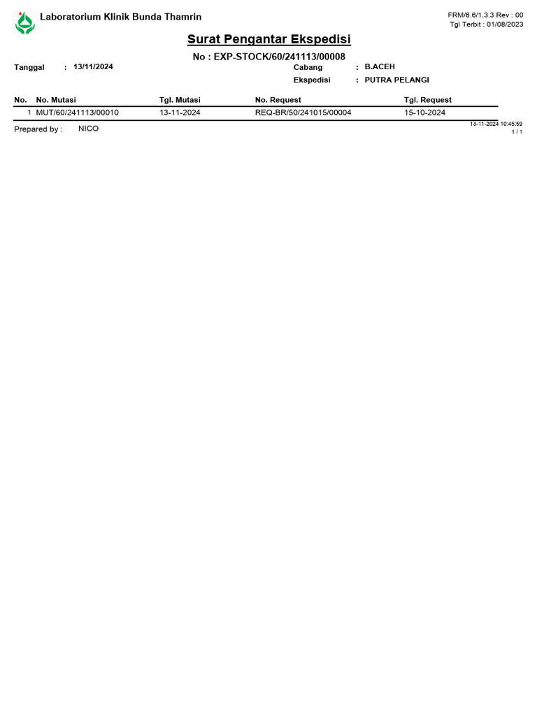 Surat Pengantar Ekspedisi Laboratorium | PDF