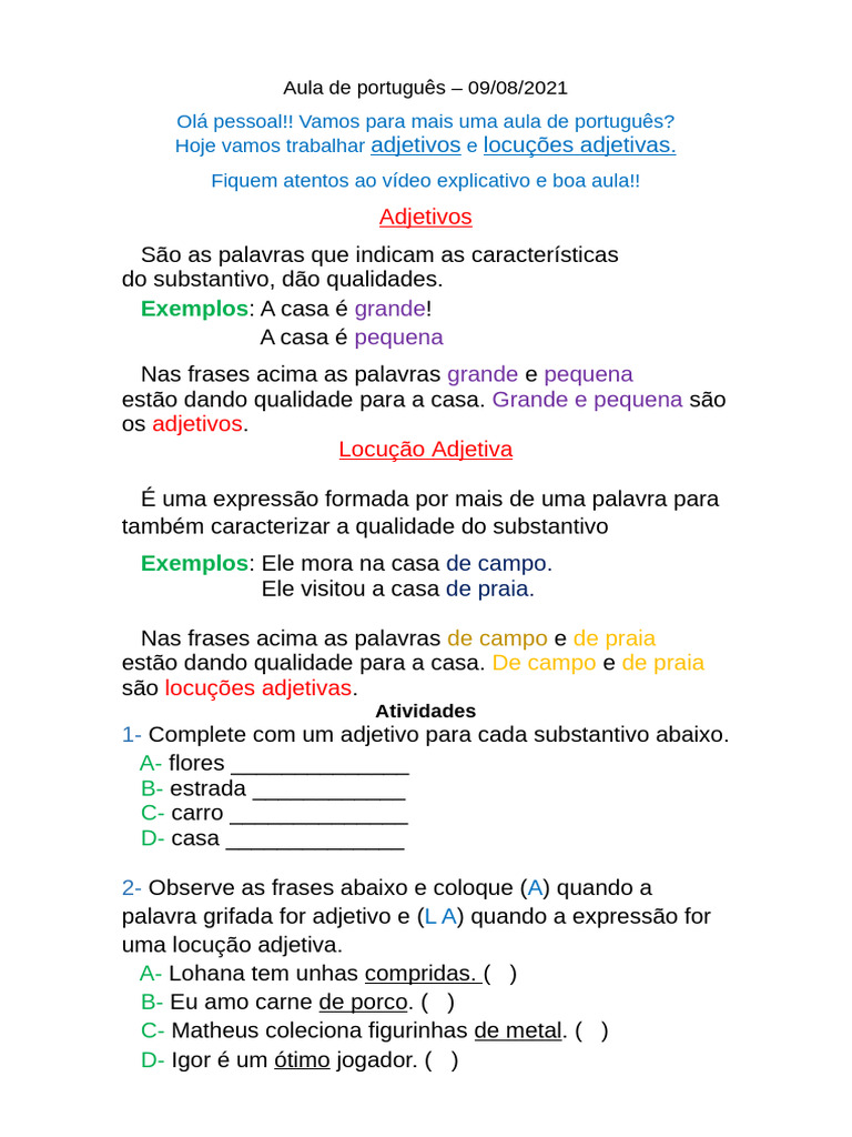 Aula - 09 de Agosto - Português | PDF | Artes Linguísticas e Disciplina ...