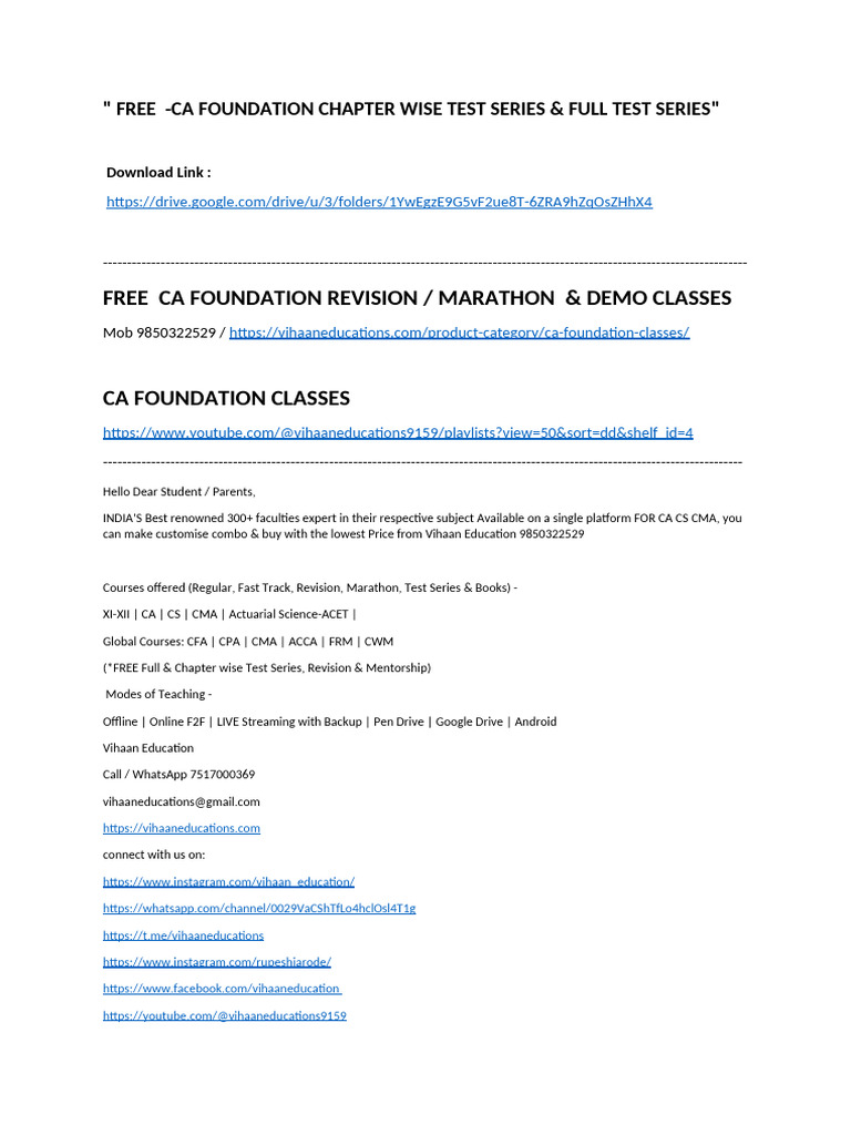 Free CA Foundation Test Series Available | PDF