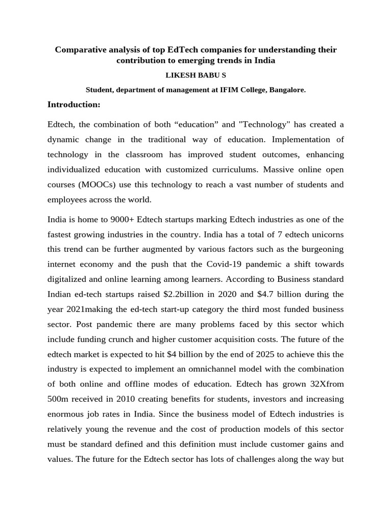 Top EdTech Companies in India Analysis | PDF | Educational Technology ...