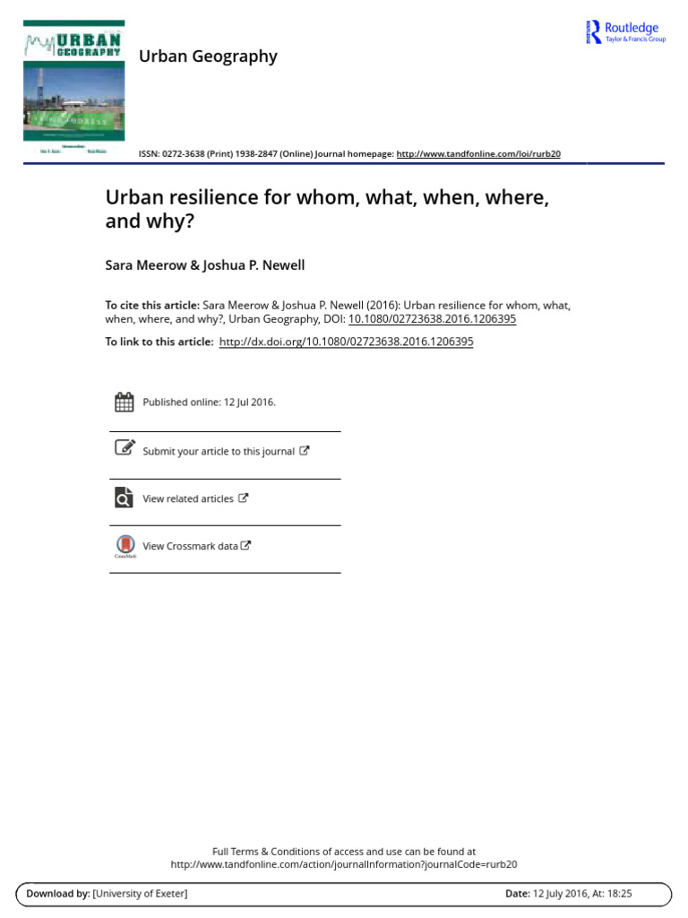 Urban Resilience For Whom, What, When, Where, and | PDF | Ecological ...