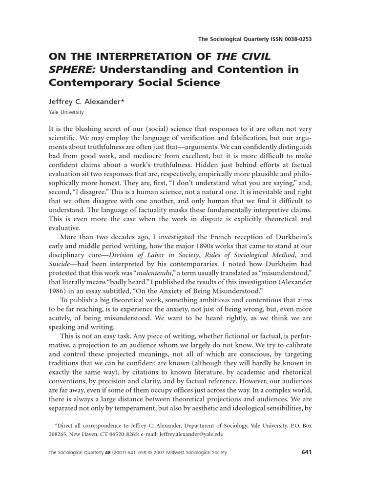 2007 - SocQuart - On The Civil Sphere | PDF | Sociology | Justice And ...