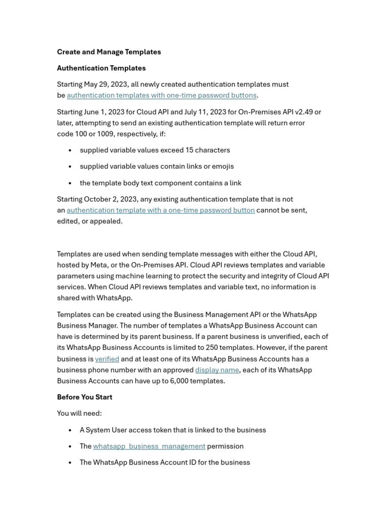 WhatsApp Authentication Template Guide | PDF | Authentication | Cloud ...