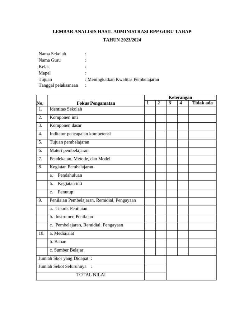 Lembar Analisis RPP Dan Guru | PDF | Karier & Perkembangan