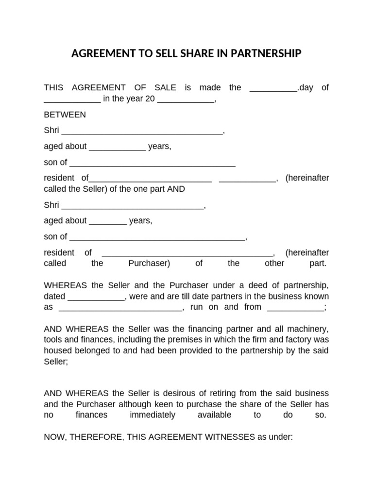 Agreement To Sell Share in Partnership | PDF | License | Partnership